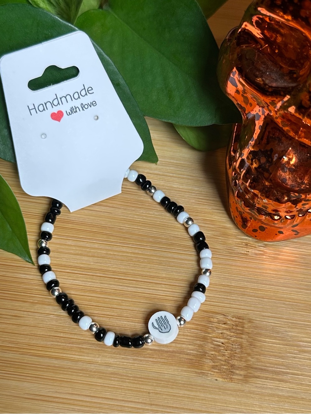 💀✨ Skeleton Hand Stretchy Beaded Bracelet | Handmade‎ | Clay Skeleton Charm 💀